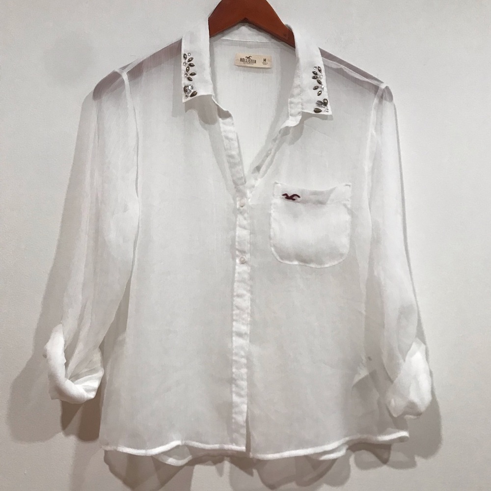 Hollister Women’s White Button-Down Shirt Size M - Picture 6 of 10